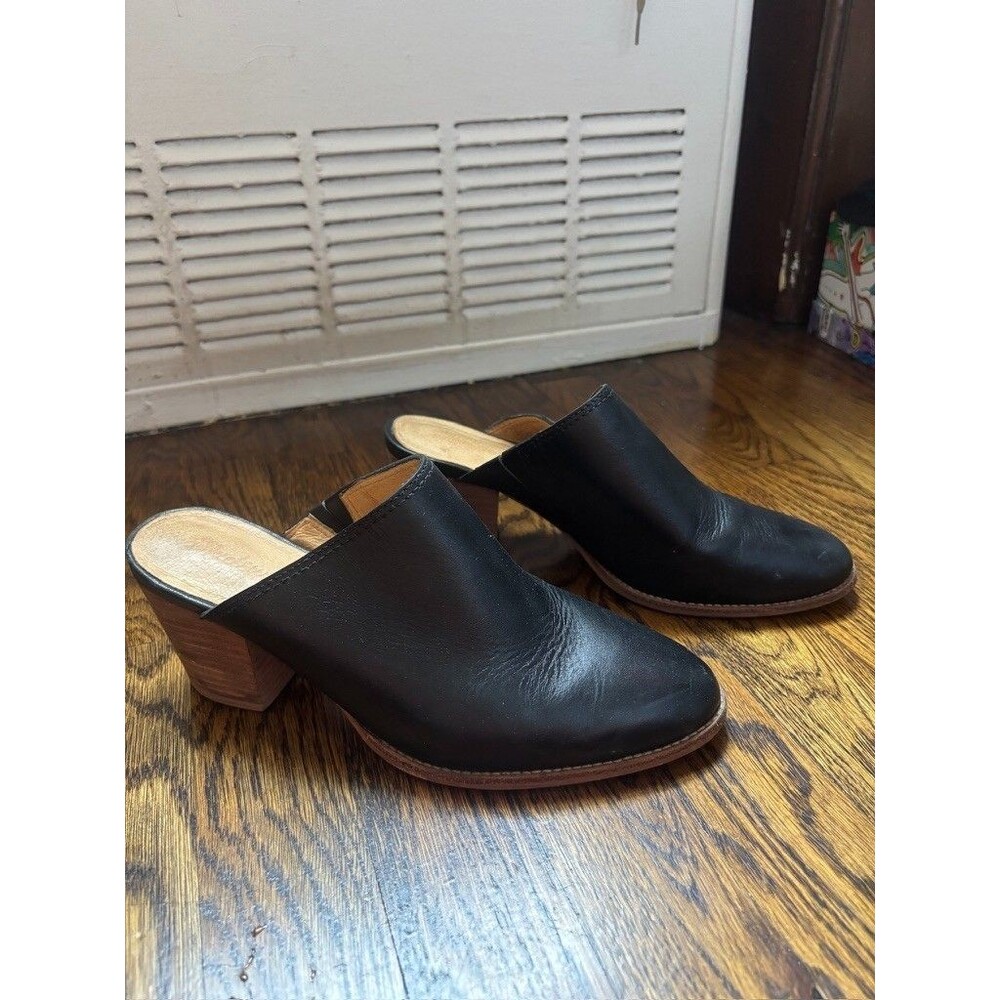 Madewell The Harper Mule Black Leather Stacked Heel Clog Size 7.5 Minimalist